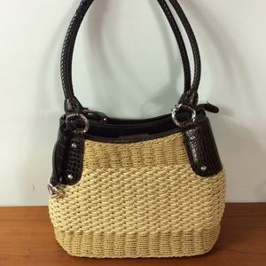 Brighton tan straw bag with brown leather trim